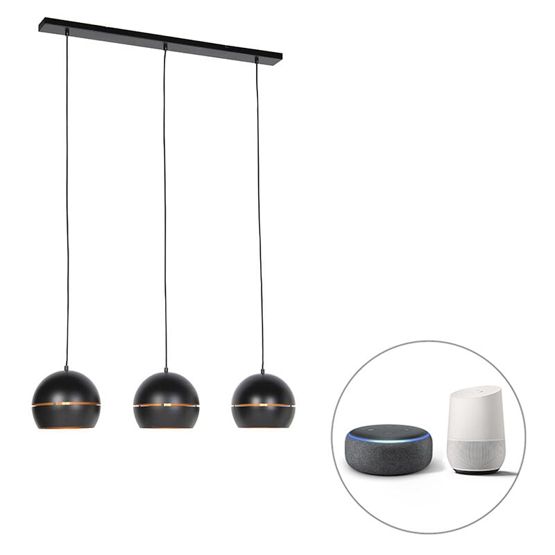 Buell - led Suspension - 3 lumière - l 110 cm - Noir et Or - Rustique - éclairage intérieur - Salon i Chambre - Qazqa