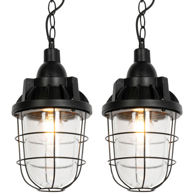 Cabin - Suspension - 2 pièces - ø 170 mm - Noir - Rustique - éclairage intérieur - Salon - Qazqa