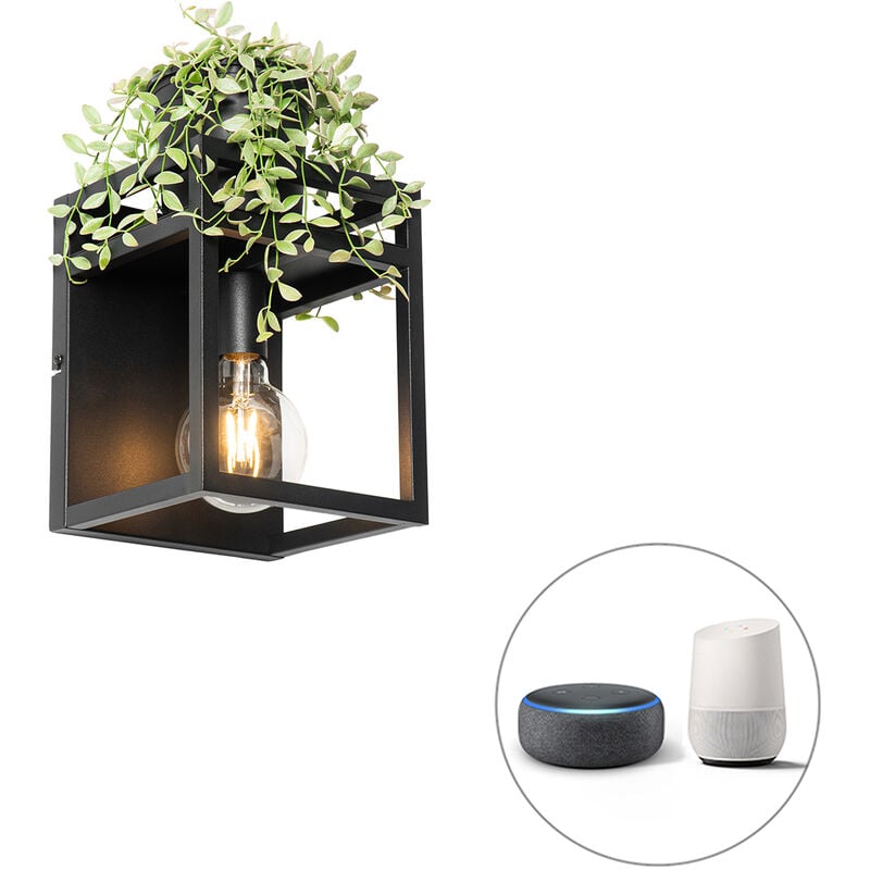 Cage rack - led Dimmable Applique murale variateur inclus - 1 lumière - l 20 cm - Noir - Rustique - éclairage intérieur - Salon i Chambre i Cuisine i