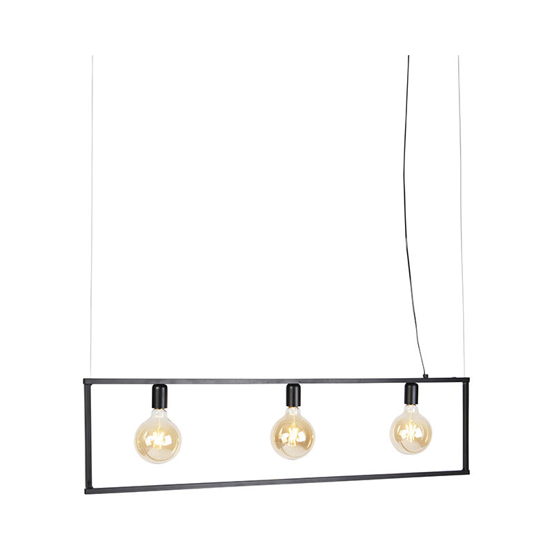 simple_cage - Suspension Industriel - 3 lumière - L 1180 mm - Noir - Rustique - Éclairage intérieur - Salon - Noir - Qazqa