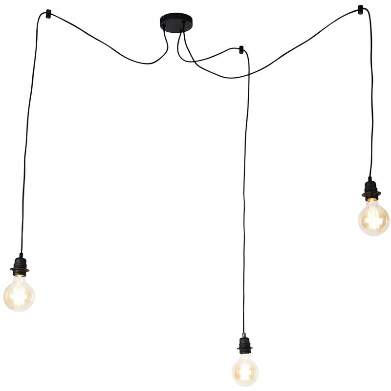 Qazqa - cava luxe - Suspension - 3 lumière - h 1500 mm - Noir - Moderne - éclairage intérieur - Salon i Chambre i Cuisine i Salle à manger