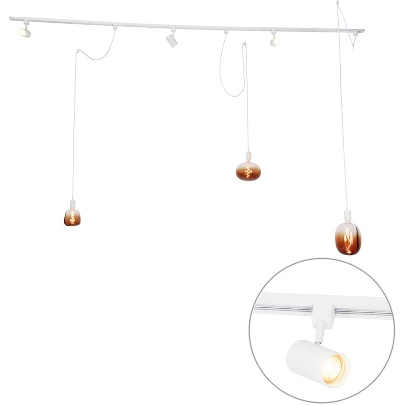 Qazqa - cavalux jeana - Système sur rail spot luminaire plafond, plafonnier compatible pour led - 3 lumière - l 285.5 cm - Blanc - Moderne