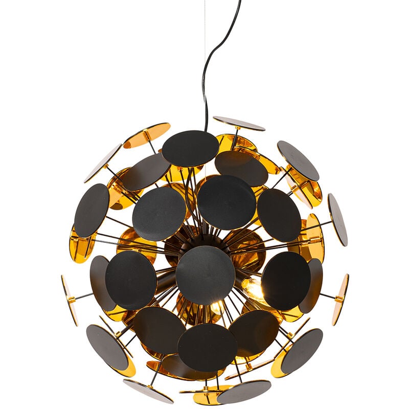 Cerchio - Suspension - 5 lumière - ø 54 cm - Noir et Or - Design - éclairage intérieur - Salon i Chambre i Cuisine i Salle à manger - Qazqa