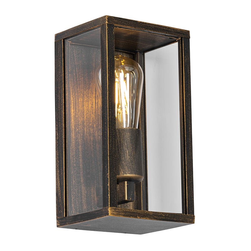 QAZQA charlois - Applique murale - 1 lumière - L 14 cm - Noir et Or - Rustique - éclairage extérieur - Salle de bains