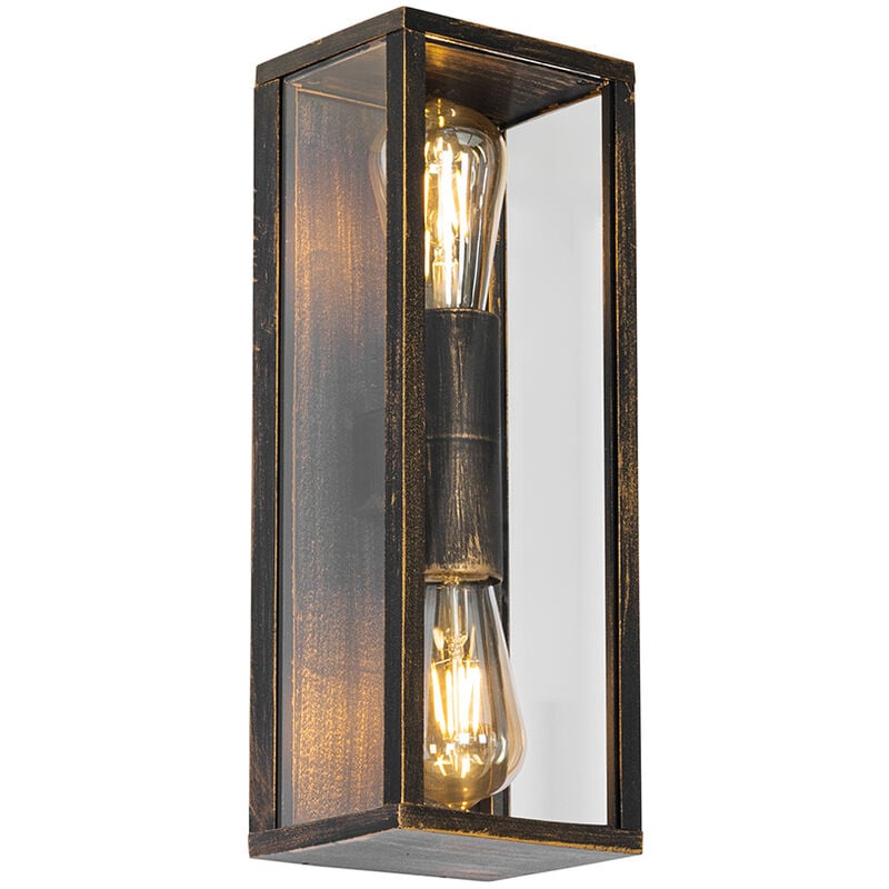 Charlois - Applique murale - 2 lumière - l 14 cm - Doré/Laiton - Rustique - éclairage extérieur - Salle de bains - Qazqa