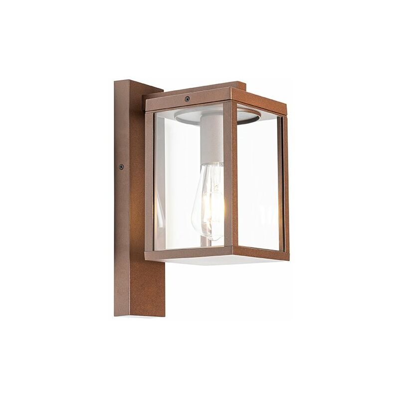 Charlois - Lanterne murale - 1 lumière - l 12 cm - Brun rouille - Rustique - éclairage extérieur - Qazqa