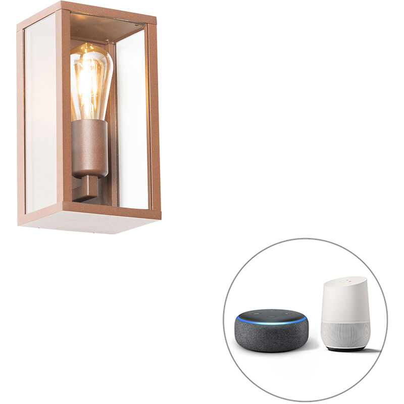 Charlois - led Dimmable Applique murale variateur inclus - 1 lumière - l 14 cm - Brun rouille - Rustique - éclairage extérieur - Salle de bains