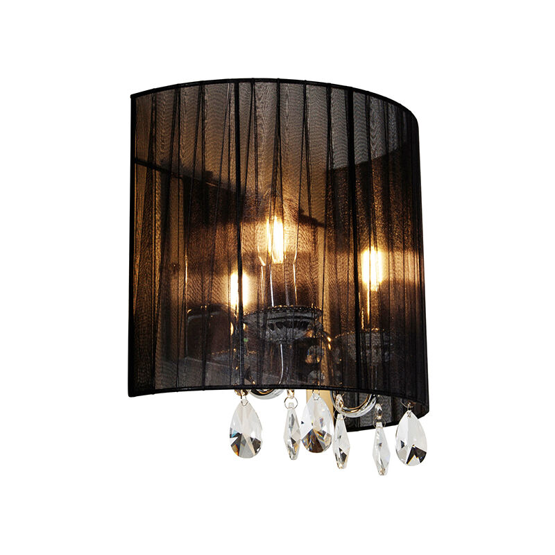 

QAZQA Clásico/Antiguo Aplique clásico cromado pantalla negra - ANN-KATHRIN 2 Vidrio /Textil /Acero Redonda /Esfera Adecuado para LED Max. 2 x 60 Watt