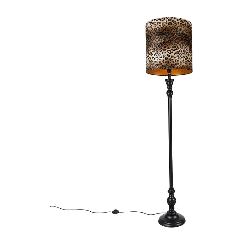 

Clásico/Antiguo Lámpara de pie negra con pantalla leopardo 40 cm - CLASSICO Madera /Textil Alargada Adecuado para LED Max. 1 x 40 Watt - Qazqa