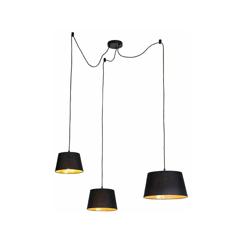 

+ Clásico/Antiguo Lámpara colgante 3 pantallas algodón negro/oro - CAVA Textil /Acero Cilíndra /Alargada /Redonda Adecuado para LED Max. 3 x 40 Watt