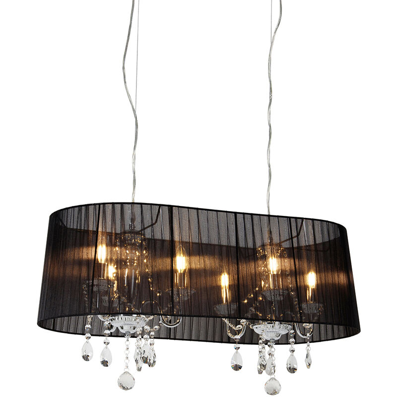 

QAZQA Clásico/Antiguo Lámpara de araña cromo pantalla negra 80cm 6-luces - ANN-Kathrin Vidrio /Textil /Acero Ovalada Adecuado para LED Max. 6 x 60