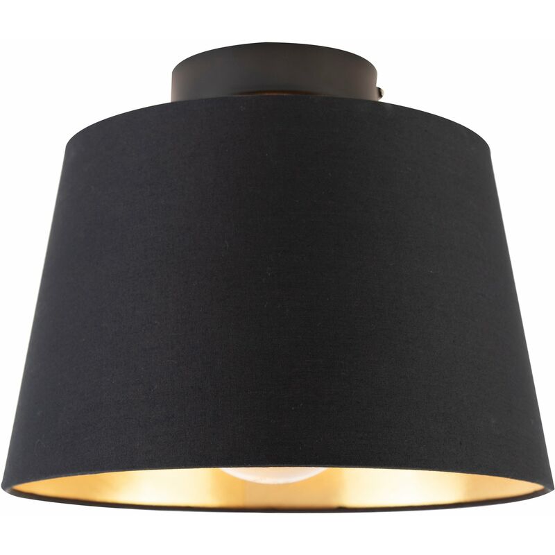 

Qazqa - Clásico/Antiguo Lámpara de techo con pantalla de algodón negro con oro 25 cm - Combi negro Textil /Acero Redonda Adecuado para LED Max. 1 x
