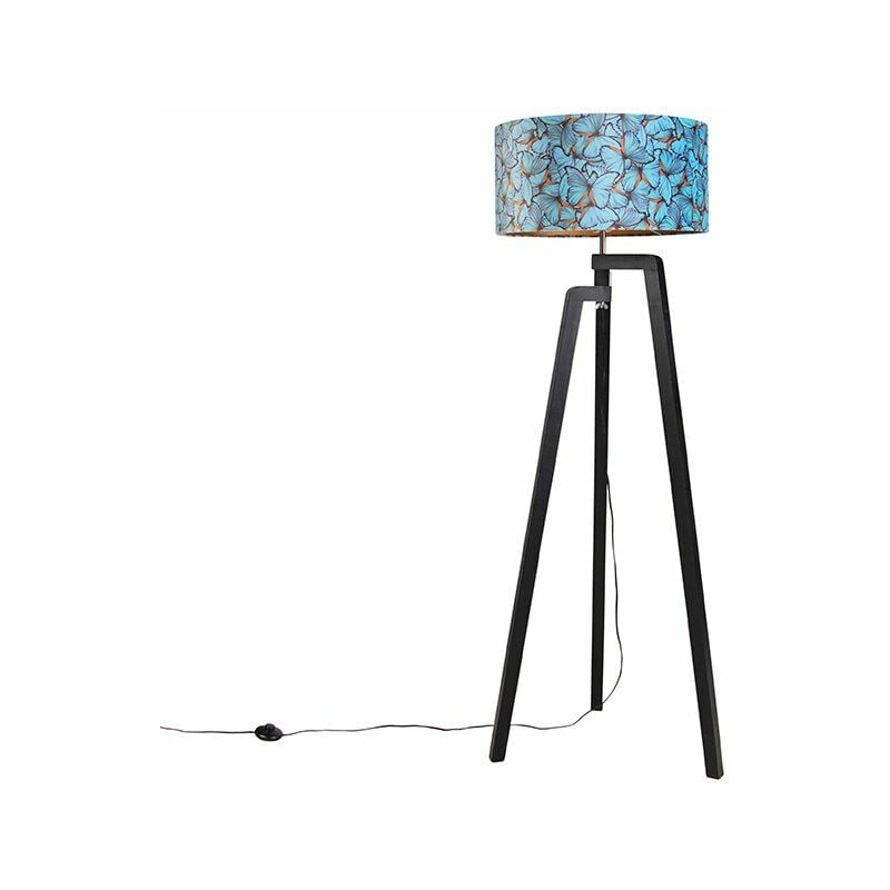 

QAZQA Clásico/Antiguo Trípode negro pantalla terciopelo mariposa/oro 50cm - PUROS Madera /Textil Cilíndra /Alargada /Rectangular Adecuado para LED