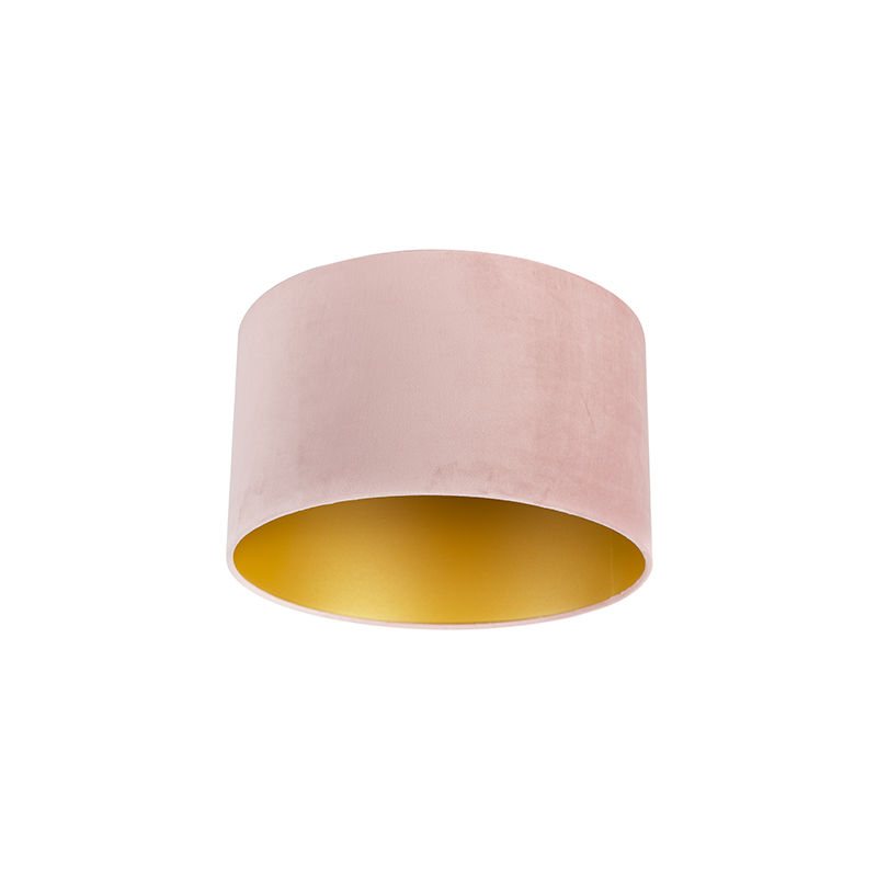 Image of Classico Cotone Paralume velluto rosa 35/35/20 interno dorato , Paralume per lampade a sospensione,Paralume per lampade a terra - Rosa - Qazqa