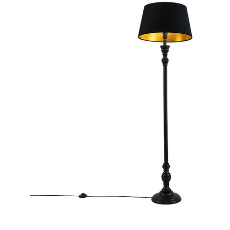 QAZQA classico - Lampadaire avec Abat-Jour - 1 lumière - H 155 cm - Noir - Classique/Antique - éclairage intérieur - Salon I Chambre I Cuisine I Salle à manger