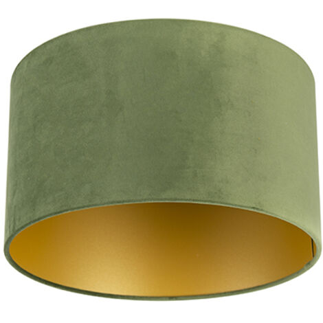 QAZQA Classico Paralume in velluto verde 35/35/20 con interno dorato ,