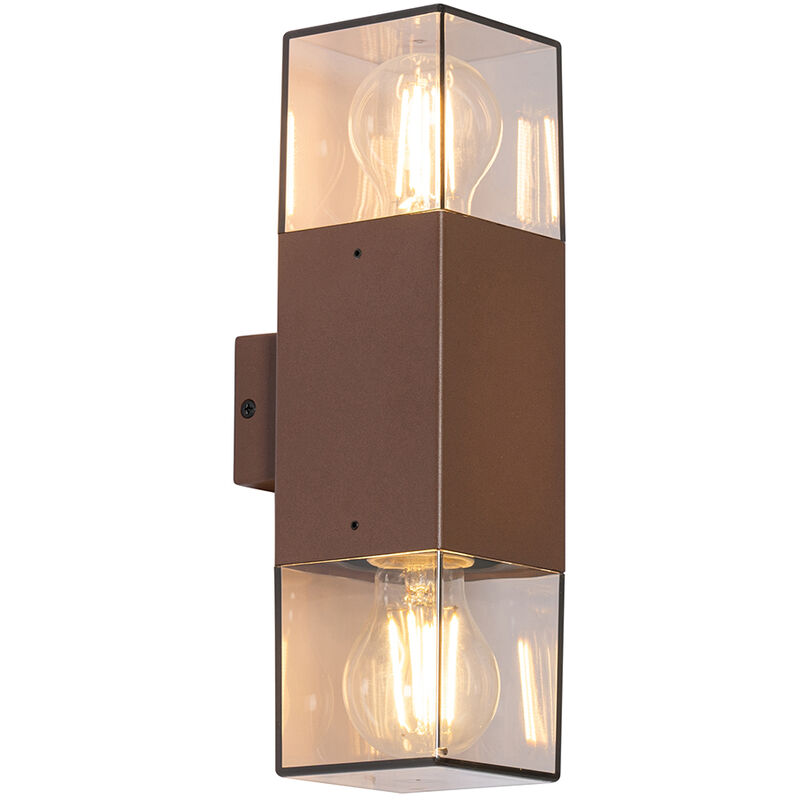 Denmark - Applique murale - 2 lumière - l 8.5 cm - Brun rouille - Rustique - éclairage extérieur - Qazqa