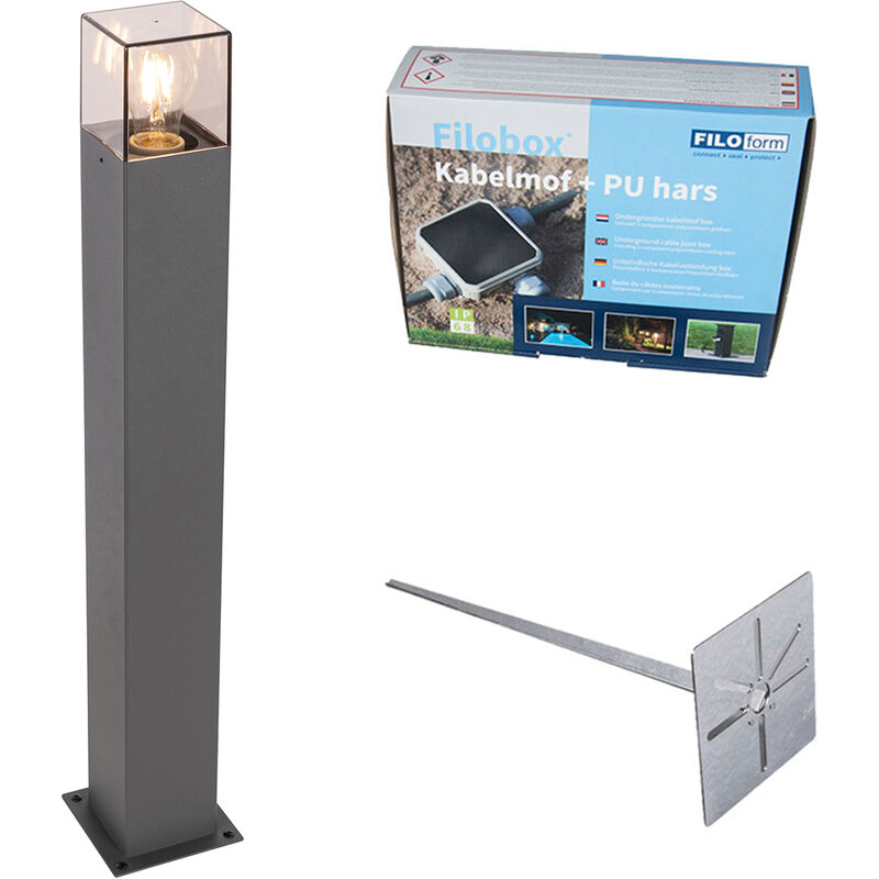 Qazqa - denmark - Lampe sur pied extérieur - 1 lumière - l 120 mm - Gris foncé - Moderne - éclairage extérieur