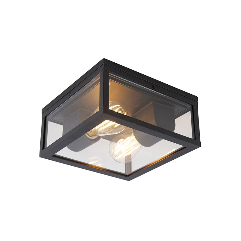 

Diseño Plafón industrial negro IP44 - CHARLOIS Aluminio /Vidrio Cuadrada Adecuado para LED Max. 2 x 40 Watt - Qazqa