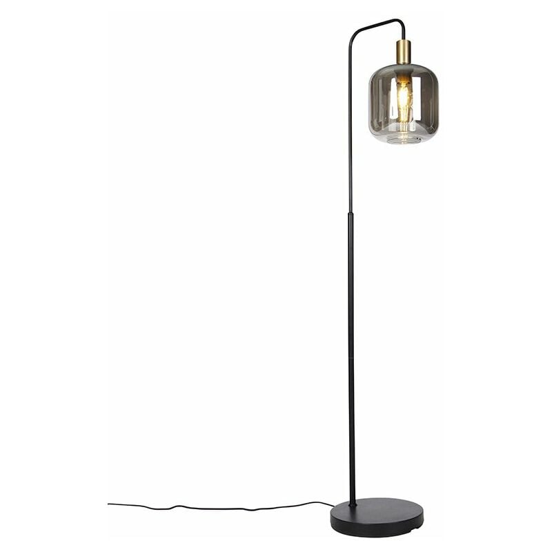 

QAZQA Diseño Lámpara de pie de diseño negro con dorado con cristal ahumado - Zuzanna Vidrio /Acero Alargada Adecuado para LED Max. 1 x 40 Watt