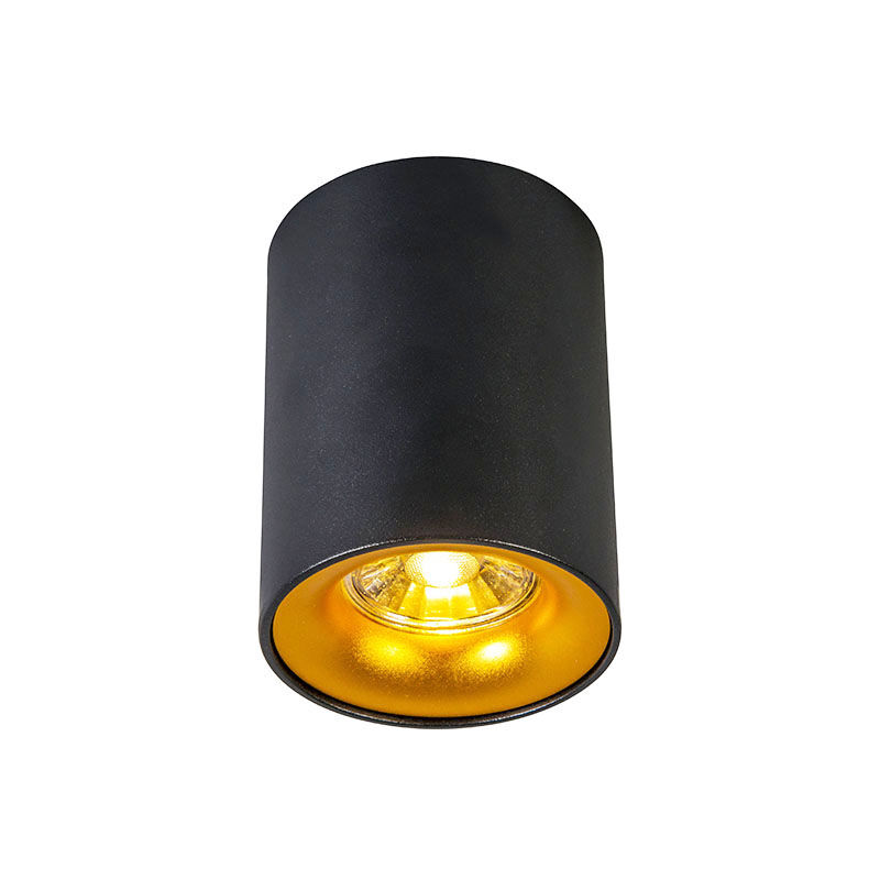 

QAZQA + Diseño Foco moderno negro/oro - RONDA Acero Cilíndra Adecuado para LED Max. 1 x 50 Watt