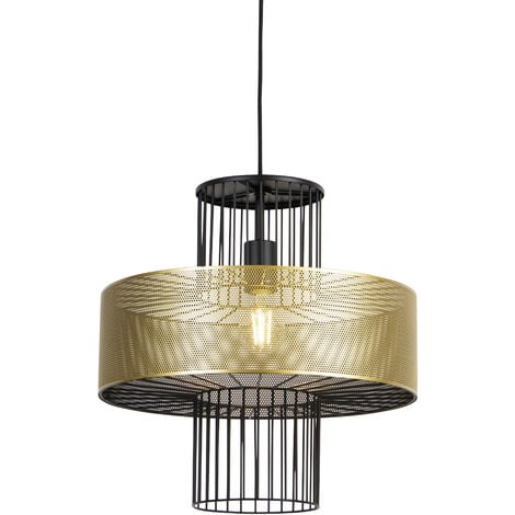 QAZQA Diseño Lámpara colgante de diseño dorada con negro 40 cm - Tess Acero Cilíndra /Redonda Adecuado para LED Max. 1 x 60 Watt