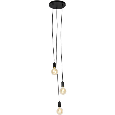 QAZQA + Diseño Lámpara colgante industrial negra 3 luces - Facil Acero Redonda Adecuado para LED Max. 3 x 60 Watt