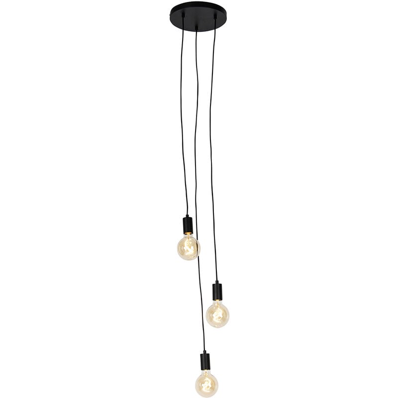 

QAZQA + Diseño Lámpara colgante industrial negra - FACIL 3 Cilíndra Adecuado para LED Max. 3 x 60 Watt