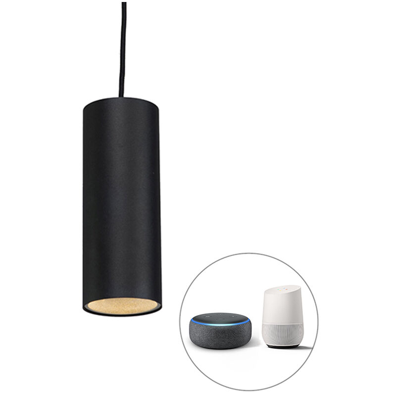

QAZQA + Diseño Lámpara colgante negra bombilla-WiFi GU10 - TUBO Aluminio Cilíndra Adecuado para LED Max. 1 x 5 Watt