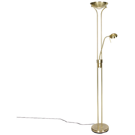 QAZQA diva - LED Dimmable Lampadaire avec lampe de lecture variateur inclus - 1 lumière - H 1800 mm - Doré/Laiton - Moderne - éclairage intérieur - Salon I Chambre I Cuisine I Salle à manger