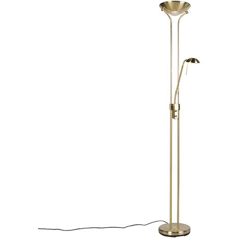 QAZQA diva - LED Dimmable Lampadaire avec lampe de lecture variateur inclus - 2 lumière - H 1800 mm - Doré/Laiton - Moderne - éclairage intérieur - Salon I Chambre I Cuisine I Salle à manger