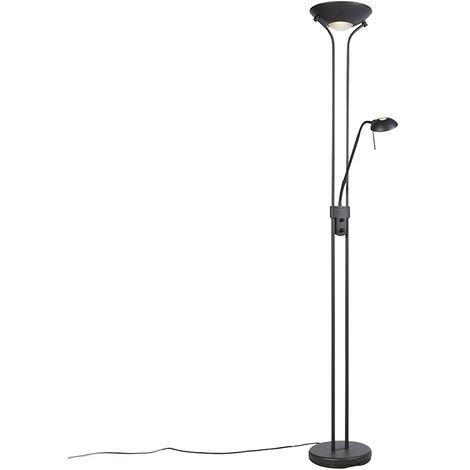 QAZQA diva - LED Dimmable Lampadaire eclairage indirect variateur inclus - 2 lumière - H 1800 mm - Noir - Moderne - éclairage intérieur - Salon I Chambre I Cuisine I Salle à manger