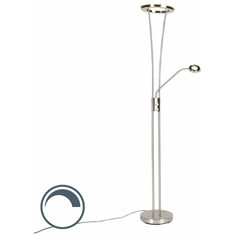 QAZQA divine - LED Dimmable Lampadaire avec lampe de lecture variateur inclus - 1 lumière - H 1800 mm - Acier - Moderne - éclairage intérieur - Salon I Chambre