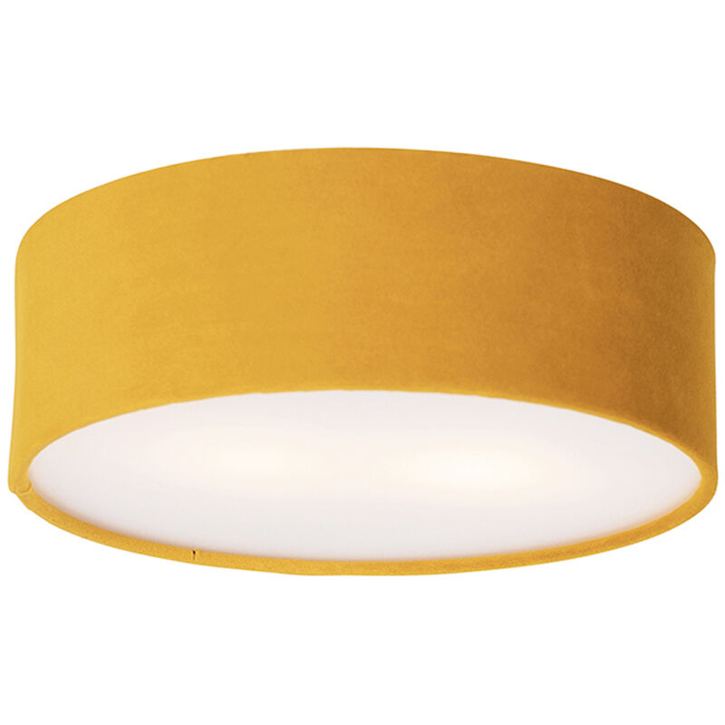 Qazqa - drum - Plafonnier - 2 lumière - ø 30 cm - Jaune - Moderne - éclairage intérieur - Salon i Chambre i Cuisine i Salle à manger