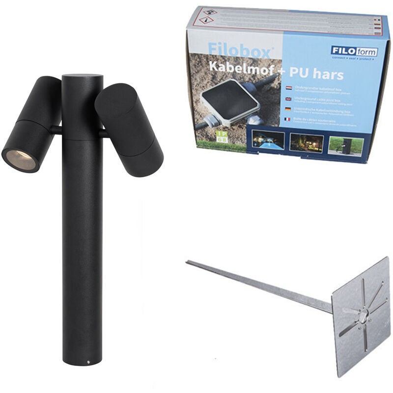 Duo deluxe - éclairage de terrasse et d'allée de jardin - 2 lumière - l 25 cm - Noir - Moderne - éclairage extérieur - Qazqa