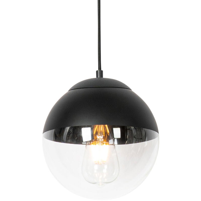 Eclipse - Suspension - 1 lumière - ø 20 cm - Noir - Rétro - éclairage intérieur - Salon i Chambre i Cuisine i Salle à manger - Qazqa