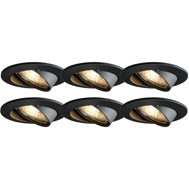 Qazqa - edu - Spot encastrable - 6 pièces - ø 8.2 cm - Noir - Moderne - éclairage intérieur - Salon i Chambre i Cuisine i Salle à manger