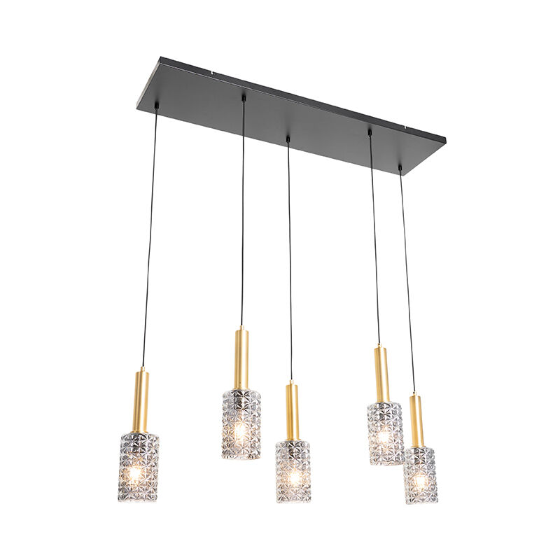Qazqa - elva - Suspension multiples - 5 lumière - l 128 cm - Noir et Or - Art Deco - éclairage intérieur - Salon i Chambre i Cuisine i Salle à manger