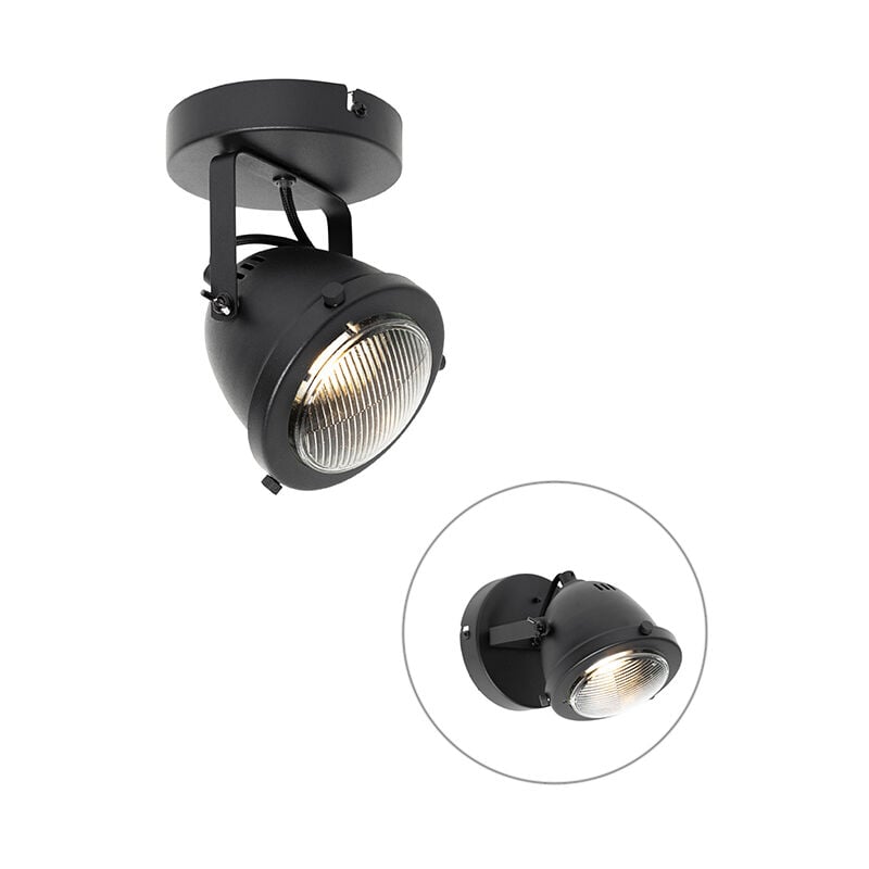 QAZQA emado - Spot plafond, plafonnier - 1 lumière - L 12.5 cm - Noir - Rustique - éclairage intérieur - Salon I Chambre I Cuisine I Salle à manger