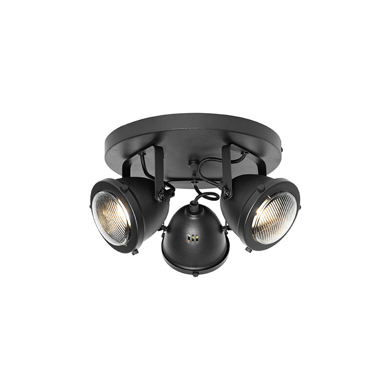 Qazqa - emado - Spot plafond, plafonnier - 3 lumière - ø 280 mm - Noir - Rustique - éclairage intérieur - Salon i Chambre i Cuisine i Salle à manger