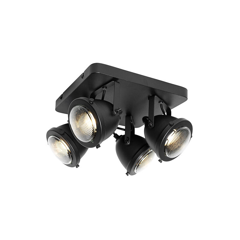 Qazqa - emado - Spot plafond, plafonnier - 4 lumière - l 270 cm - Noir - Rustique - éclairage intérieur - Salon i Chambre i Cuisine i Salle à manger