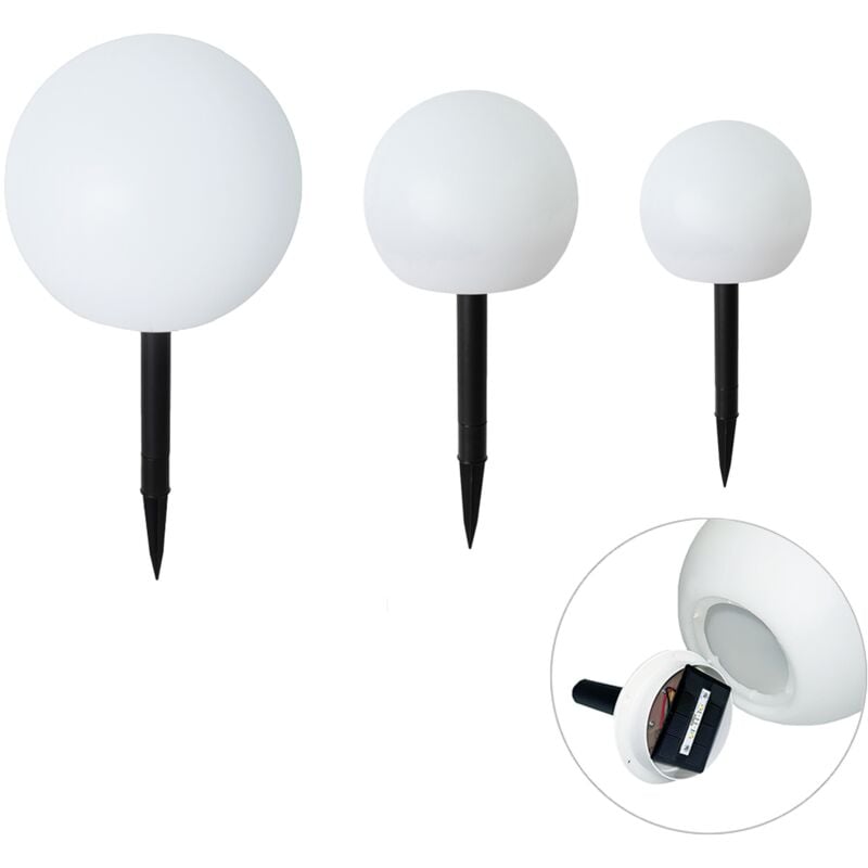 Qazqa - Ensemble de 3 Lampadaire d'extérieur blancs avec led solaire IP44 - Ludger