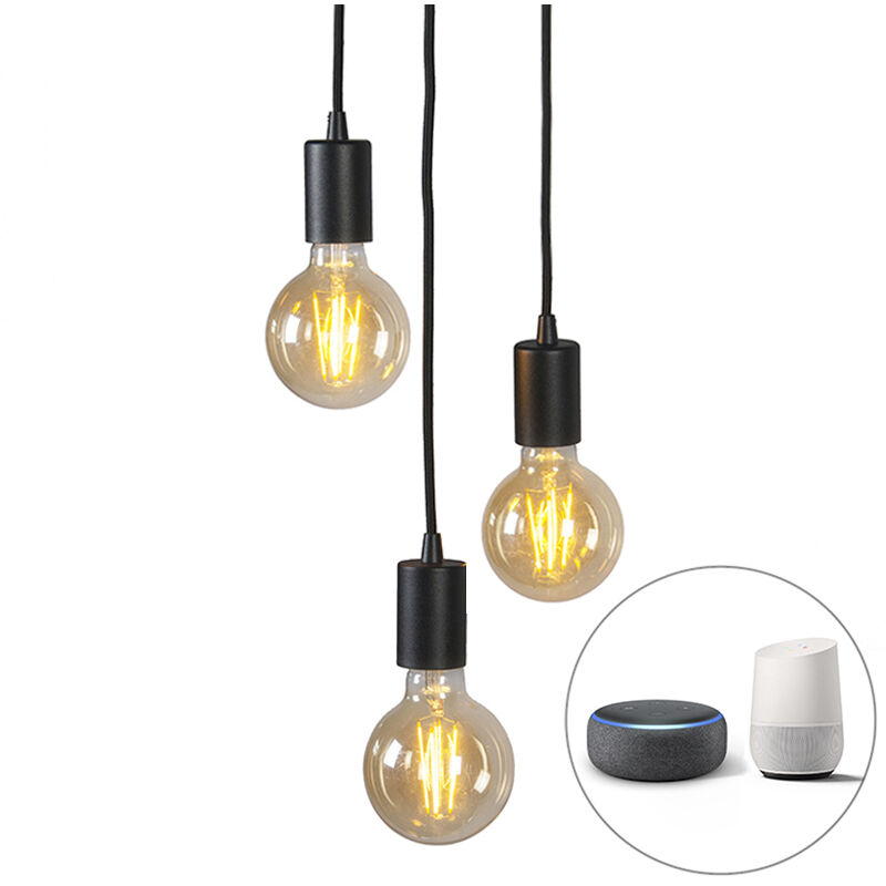 Qazqa - facil - led Suspension - 3 lumière - ø 25 cm - Noir - Design, Moderne - éclairage intérieur - Salon i Chambre i Cuisine i Salle à manger
