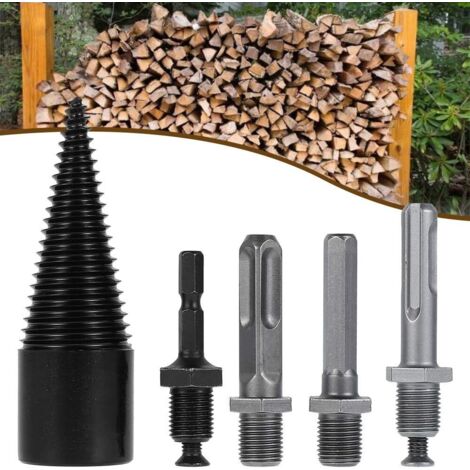 QAZQA Fendeuse de Bois Fendeuse de bûches Fendeur de Bois Conique pour Perceuse à Bois et Fraise à Bois Durable Outil De Broyage De Bois De Cône De Vis De Fendage avec 5 poignées (32mm)