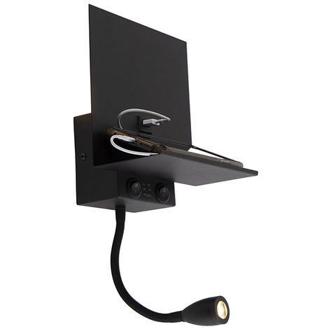 QAZQA flero - LED Applique murale avec lampe de lecture Moderne - 1 lumière - L 180 mm - Noir - Moderne - Éclairage intérieur - Éclairage intérieur,Bureau,Chambre - Noir