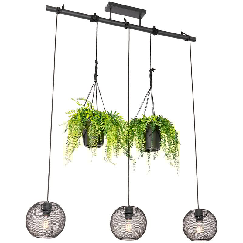 Flor - Suspension multiples - 3 lumière - l 100 cm - Noir - Rustique - éclairage intérieur - Salon i Chambre i Cuisine i Salle à manger - Qazqa