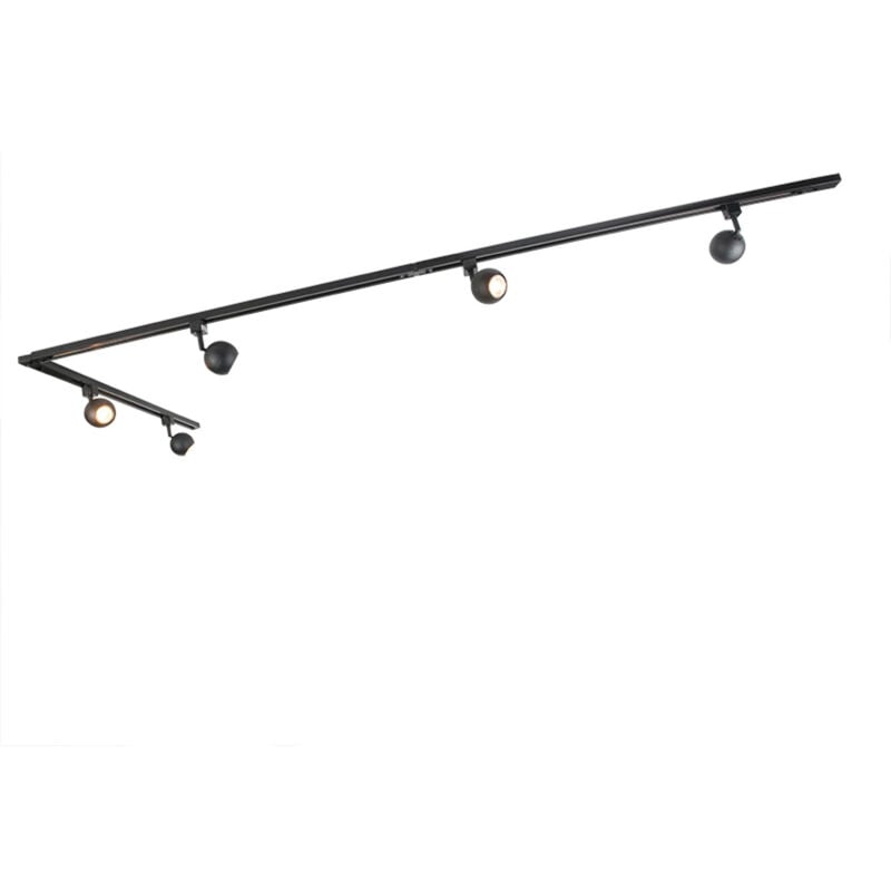 Qazqa - gissi - Système de rail spot luminaire plafond, plafonnier compatible pour led - 5 lumière - l 286 cm - Noir - Moderne - éclairage intérieur