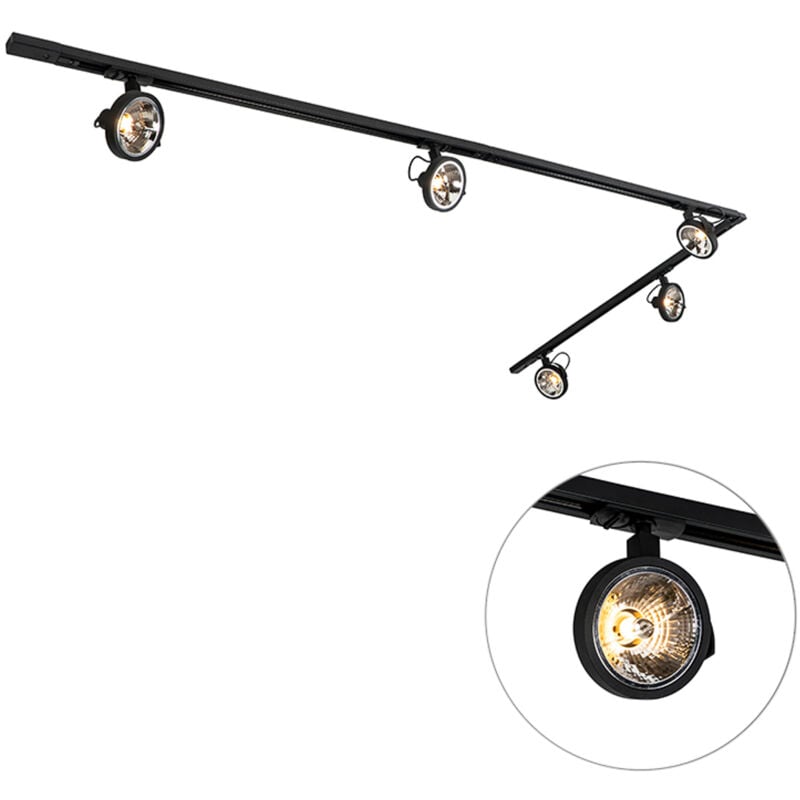 Qazqa - go - Système de rail spot luminaire plafond, plafonnier compatible pour led - 5 lumière - l 300 cm - Noir - Moderne - éclairage intérieur