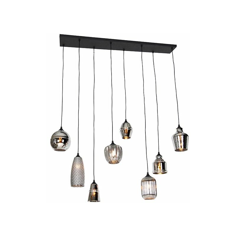 Hanne - Suspension multiples - 8 lumière - l 120 cm - Gris - Art Deco - éclairage intérieur - Salon i Chambre i Cuisine i Salle à manger - Qazqa