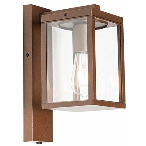 QAZQA Industrial Farol de pared para exterior marrón óxido IP44 con sensor crepuscular - Charlois Aluminio /Vidrio Rectangular Adecuado para LED Max. 1 x 40 Watt